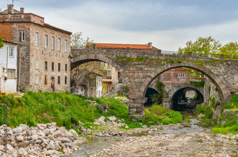 ancient Pergamon bridge over Selinus river in Bergama (Izmir province, Turkiye)