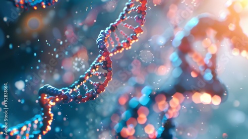 DNA Helix Structure in 3D Rendering with Bokeh