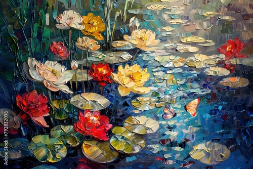 Fantasy Garden: Vibrant Butterflies and Yellow Flowers Oil Painting © AKKA