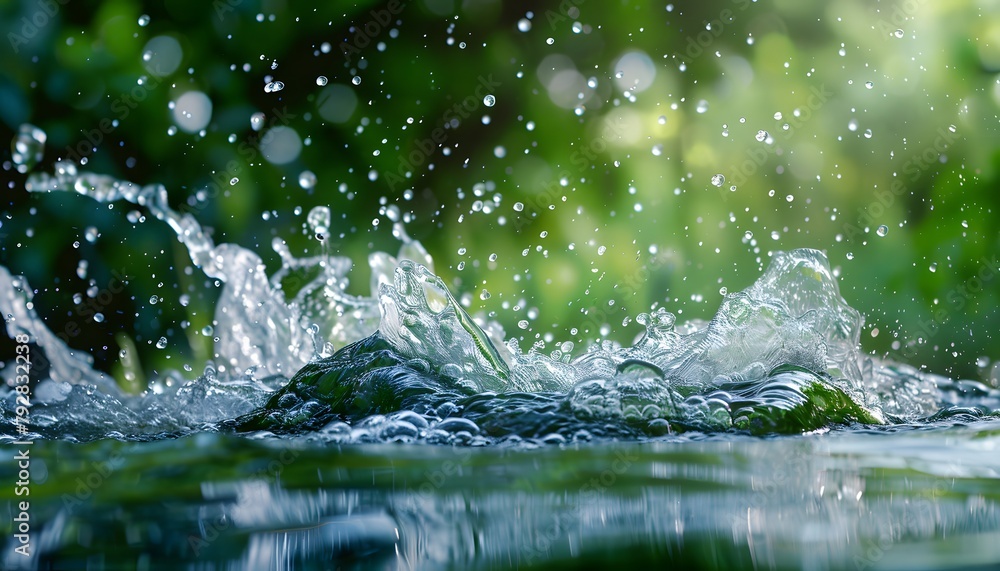 Water Splashing in Nature: Summer Swimming Action Scene Water Splashing in Nature: Summer Swimming Action Scene