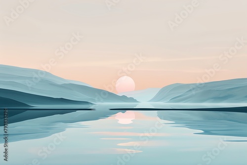 Design elegant side-view minimalist graphics incorporating a soft color palette against expansive environmental scenes such as rolling hills or vast oceans Merge simplicity seamlessly with the grandeu photo