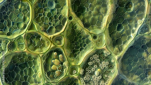 A microscopic image of a stomata accompanied by surrounding epidermal cells showcasing the coordination and collaboration necessary photo