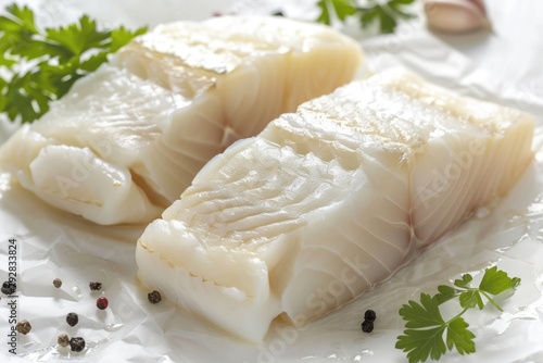 Raw Hake Fillet Pieces on White Background - Fresh Seafood for Preparing Delicious Meals