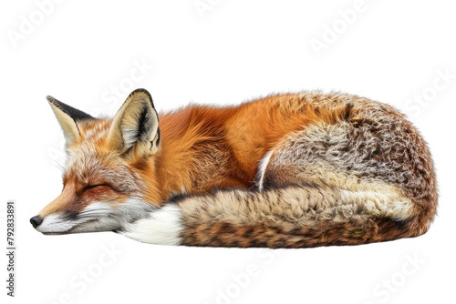 Red Fox. Isolated object on white background, featuring the lateral view of this magnificent mammal