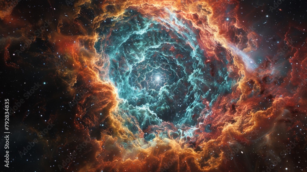 A hyper-realistic close-up of a supernova remnant, emphasizing vibrant colors and intricate details, suitable for a wallpaper - obrazy, fototapety, plakaty 