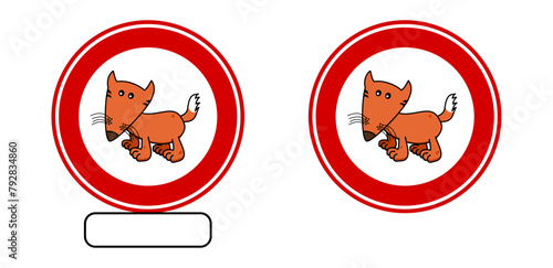 A cute orange fox with a traffic sign on a white background - vector
