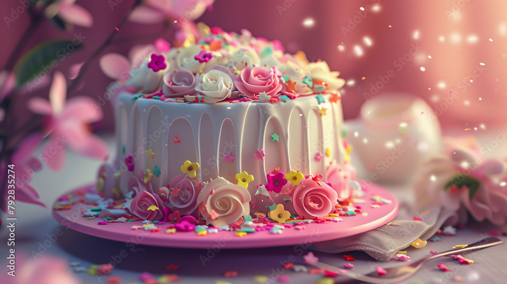 birthday cake with flowers and confetti birthday cake with flowers and confetti