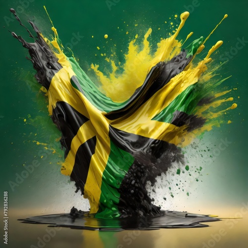 Jamaica flag paint liquid explosion on isolated background , generated by AI photo