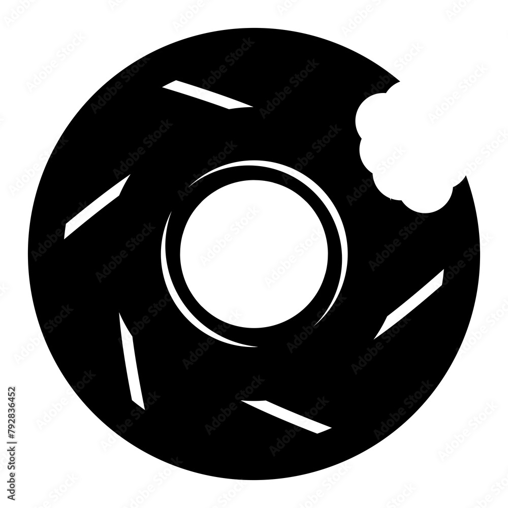 Monochrome Bitten Donut Camera Lens Icon on White Background suitable for Logo Creative Agency, Production Movie, Broadcasting, FNB Monochrome Bitten Donut Camera Lens Icon on White Background suitable for Logo Creative Agency, Production Movie, Broadcasting, FNB