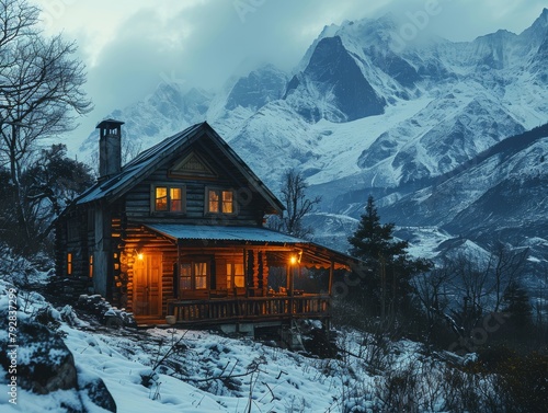 Mountain Villa at the Foot of Snowy Peaks