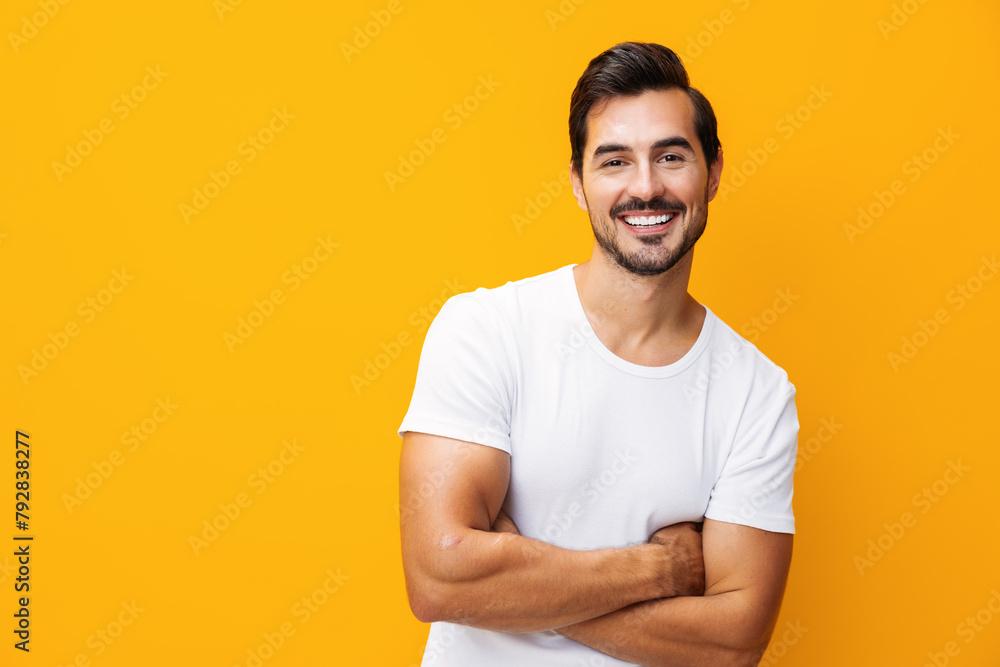 Studio man lifestyle shirt copy space portrait mockup template t-shirt white clothing casual background model Studio man lifestyle shirt copy space portrait mockup template t-shirt white clothing casual background model