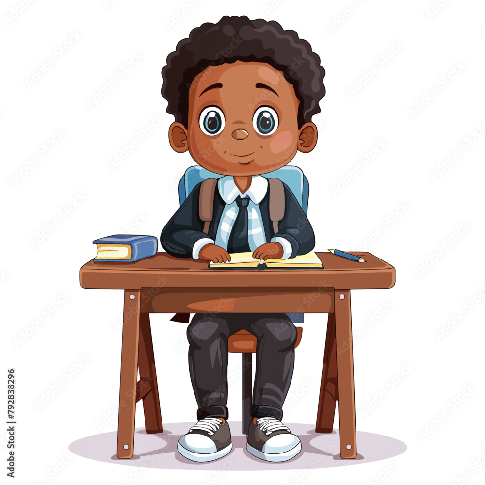 vector black schoolboy at his desk .Generative AI