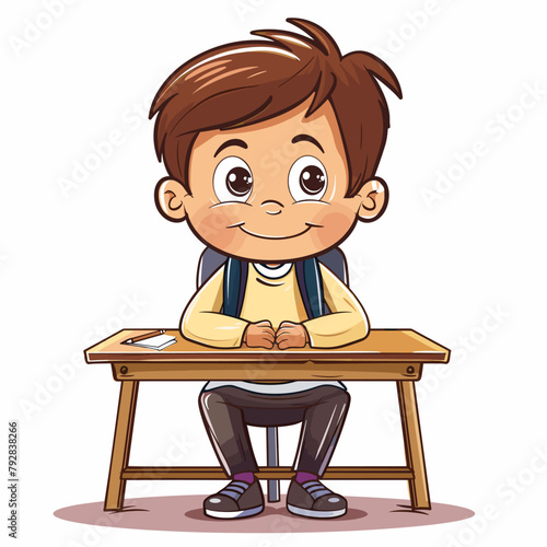 vector boy schoolboy at his desk .Generative AI