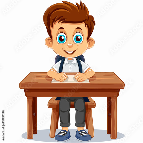 vector boy schoolboy at his desk .Generative AI