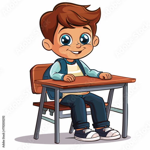 vector boy schoolboy at his desk .Generative AI