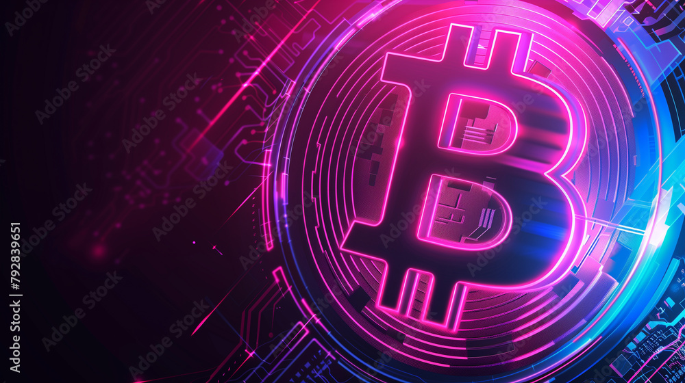 Glowing Bitcoin Sign on a Futuristic Digital Landscape Glowing Bitcoin Sign on a Futuristic Digital Landscape