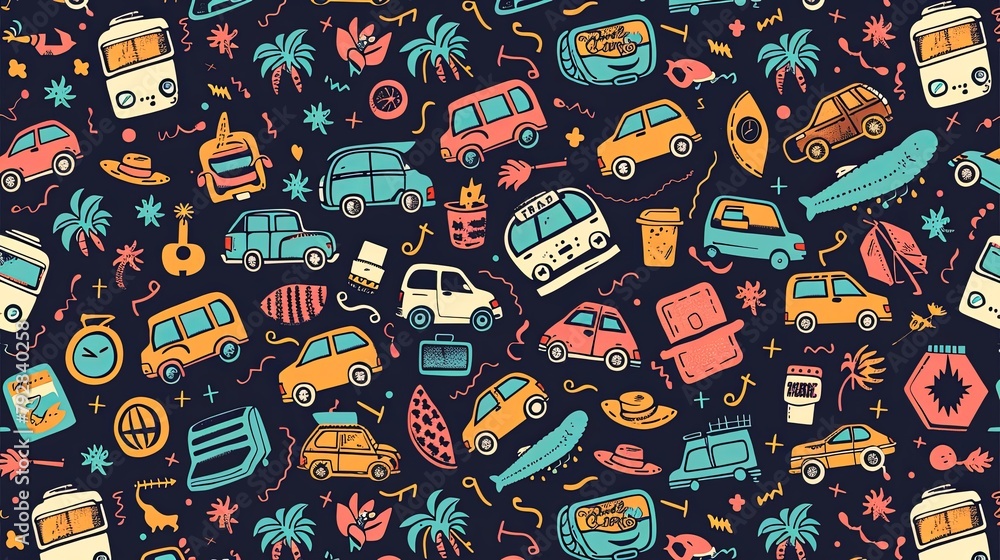seamless pattern with cars and trees seamless pattern with cars and trees