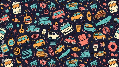 seamless pattern with cars and trees