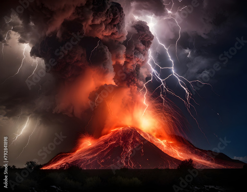 Thunderous Inferno: Volcanic Eruption with Fire, Lava, and Smoke