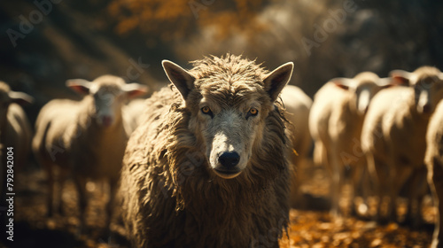 A Wolf in Sheep's Clothing on Blurry Background photo