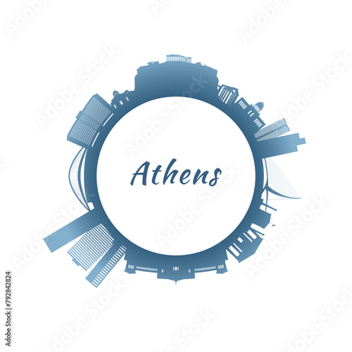 Athens skyline with colorful buildings. Circular style. Stock vector illustration.