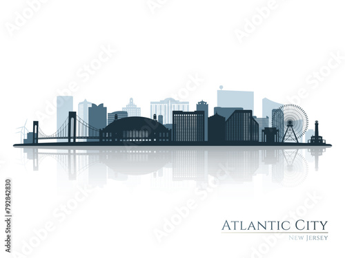 Atlantic city skyline silhouette with reflection. Landscape Atlantic city, New Jersey. Vector illustration.