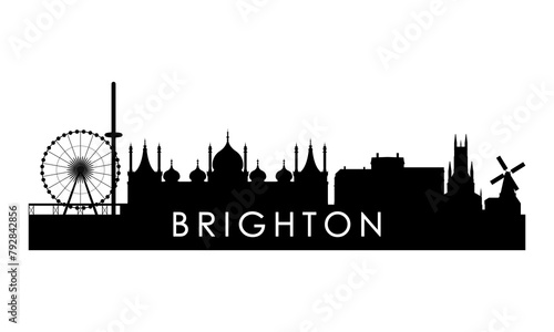 Brighton, UK skyline silhouette. Black Brighton city design isolated on white background. 