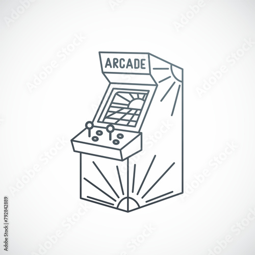 Retro Arcade Machine icon in line style. Arcade machine from 90s.