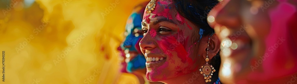 A traditional Indian family celebrating the vibrant festival of Holi.