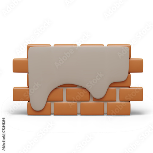Realistic brick wall with smeared plaster. Color illustration, construction concept