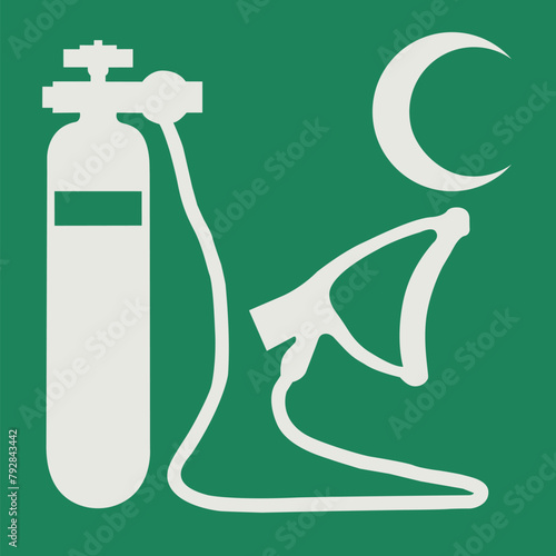 SAFETY CONDITION SIGN PICTOGRAM, OXYGEN RESUSCITATOR WITH CRESCENT MOON ISO 7010 - E028.eps