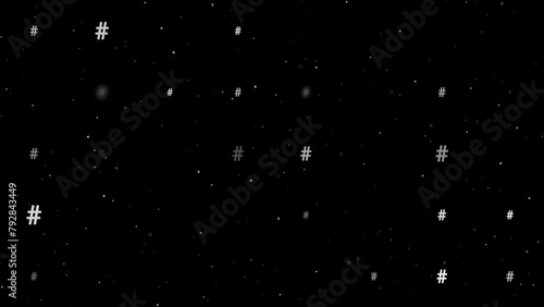 Template animation of evenly spaced hash symbols of different sizes and opacity. Animation of transparency and size. Seamless looped 4k animation on black background with stars photo