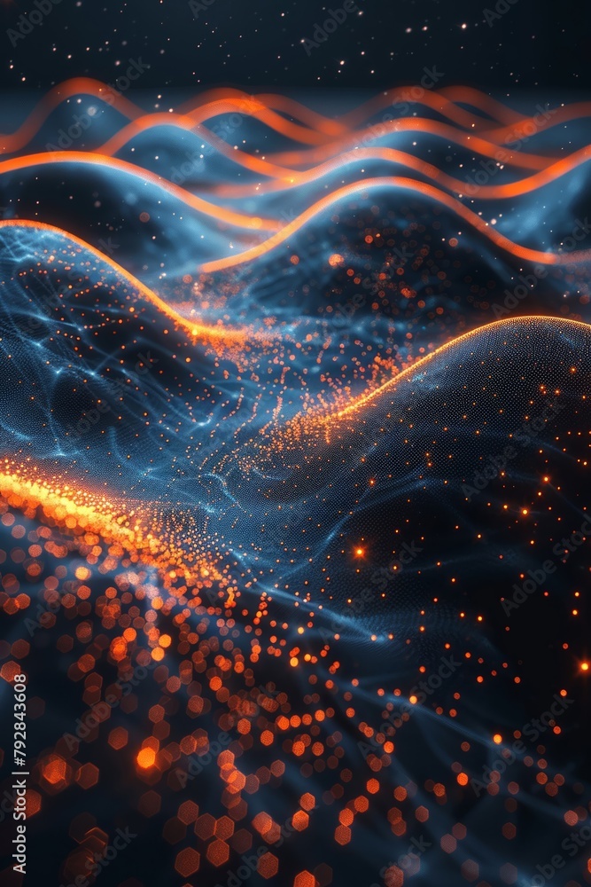 An abstract design portraying data connectivity, featuring dots and lines interconnecting in a dark-themed visualization. An abstract design portraying data connectivity, featuring dots and lines interconnecting in a dark-themed visualization.
