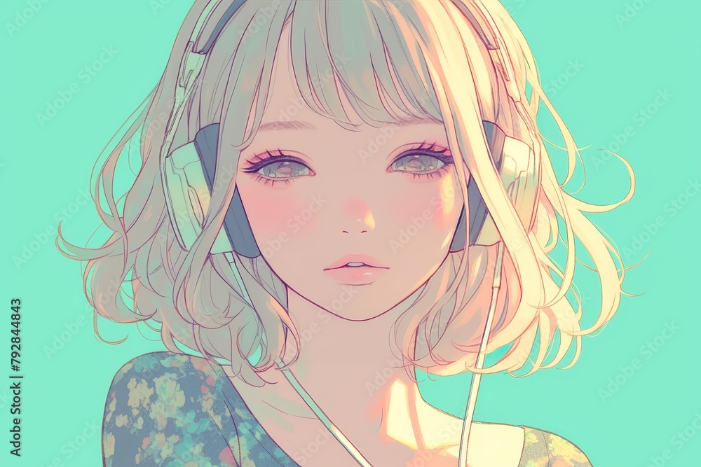 A girl with headphones, portrait