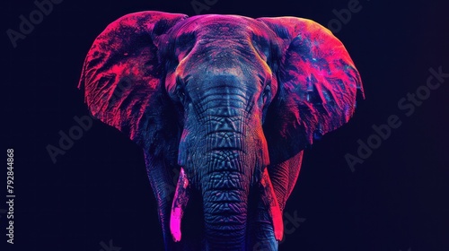 Colored abstract image of an African elephant in watercolor style on a black background. digital vector graphics photo