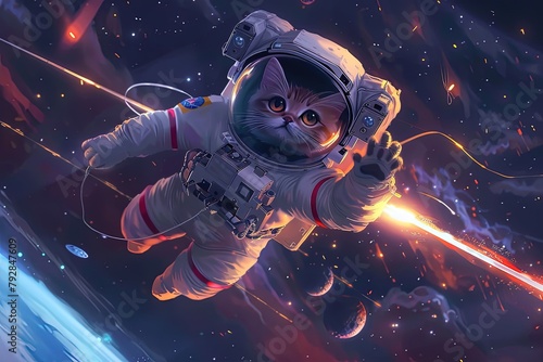 Space Cat Adventure: Kawaii Astronaut Exploring Outer Space © ChickyKai