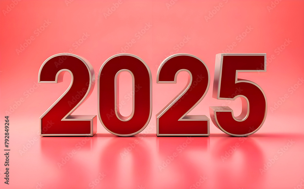Happy new year 2025 .2025 Typography design. 3d render of 2025.New Year celebration. Red color text with silver border design with simple background. Premium letter 2025 design. Happy new year 2025 .2025 Typography design. 3d render of 2025.New Year celebration. Red color text with silver border design with simple background. Premium letter 2025 design.