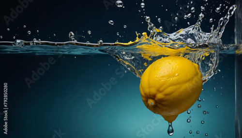 lemon, sinking in water tank, high speed, professional photography

