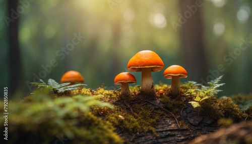 Boletus mushroom Miniature landscape, spring, forest 3D stereoscopic effect 
