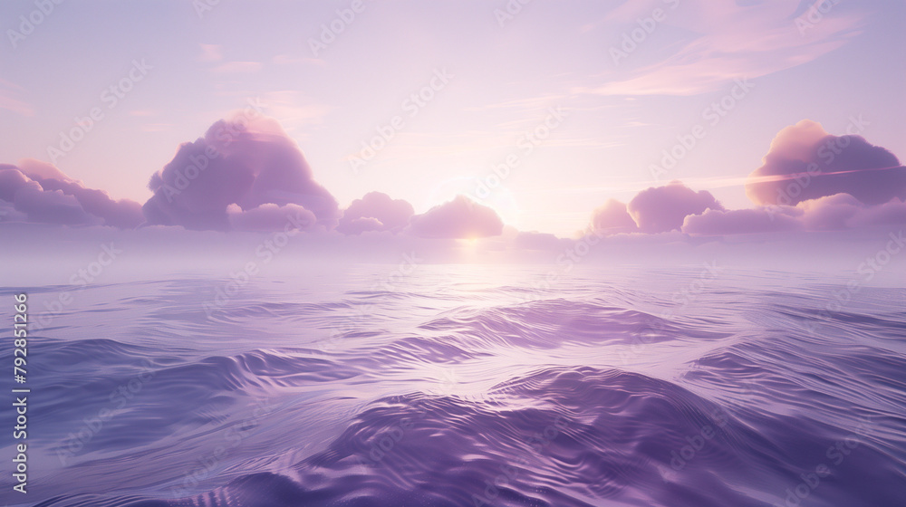 Fototapeta premium Lavander (Purple) Deep sea with sky with clouds and sunset