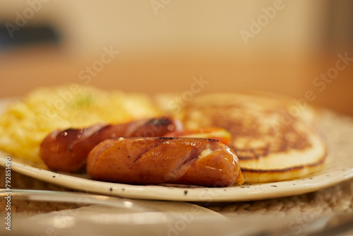 English breakfast with pancake