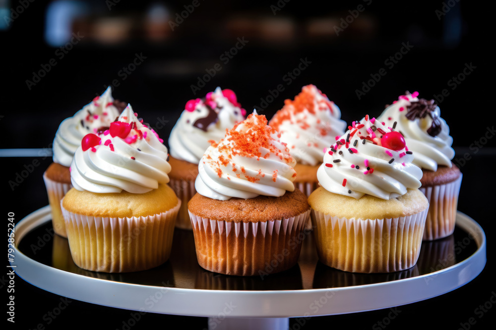 delicious cupcakes on a dark background, delicious confectionery dessert, close-up