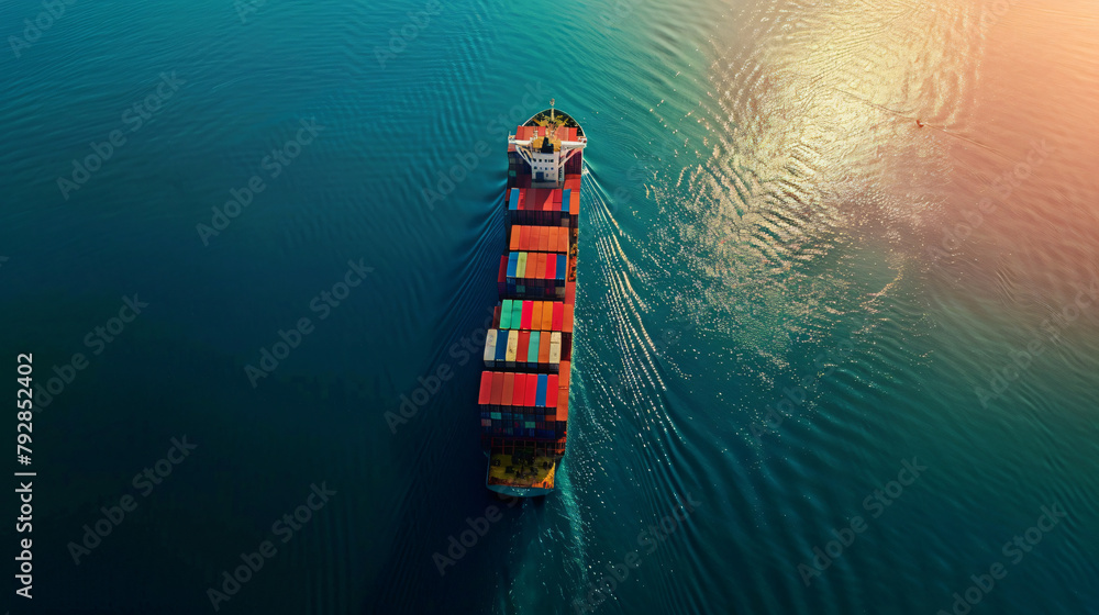 Aerial view from drone container cargo ship in import