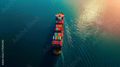 Aerial view from drone container cargo ship in import