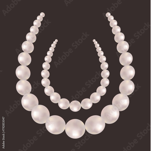 Pearl necklace. Precious white pearl beads. Vector illustration