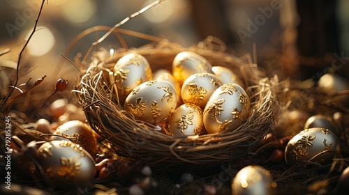 Colorful Easter Eggs Nestled In The Barn Background Blur