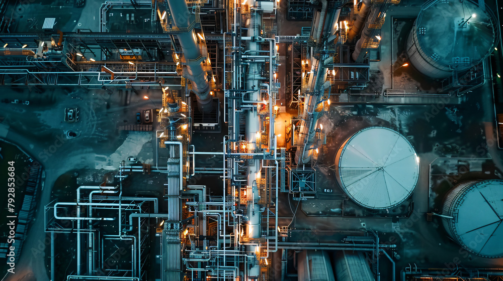Aerial view of Oil and gas industry - refinery Shot 