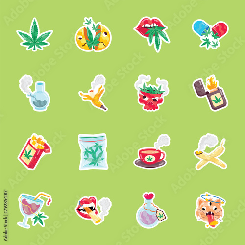 Modern Collection of 16 Weed Flat Stickers 

