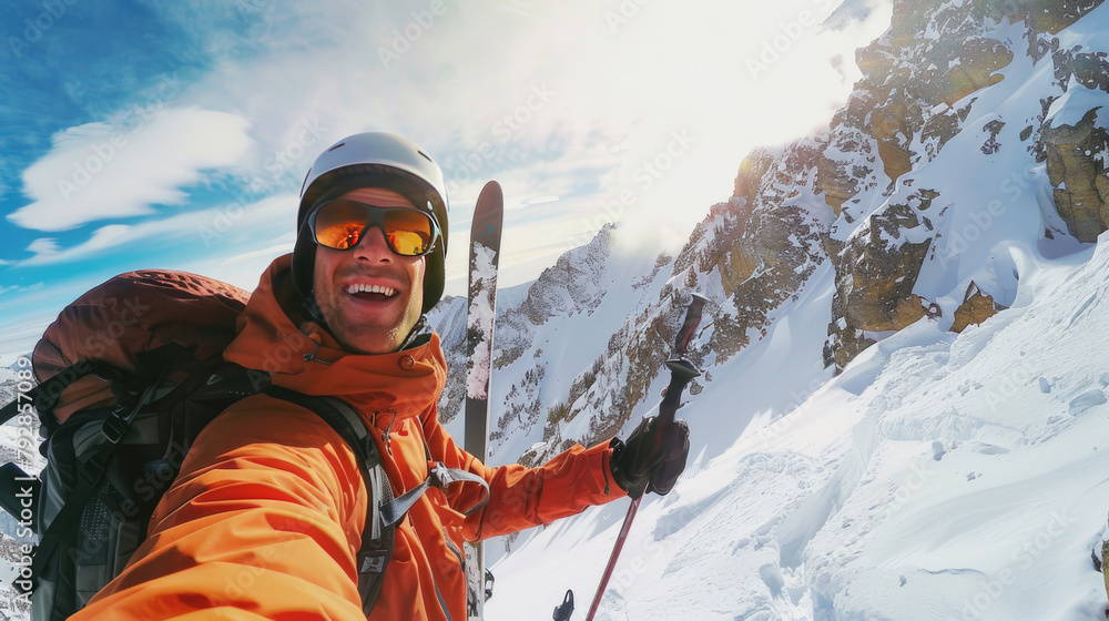Mountain Climber Capturing Memories on Backcountry Ski Trail