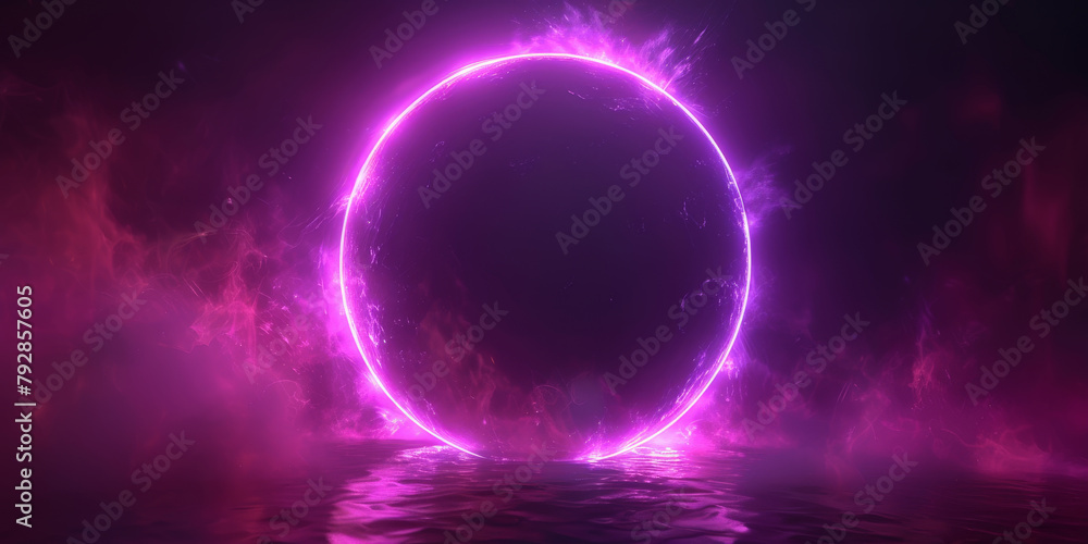 A glowing pink circle on a black background,abstract and futuristic design, technology, science fiction,